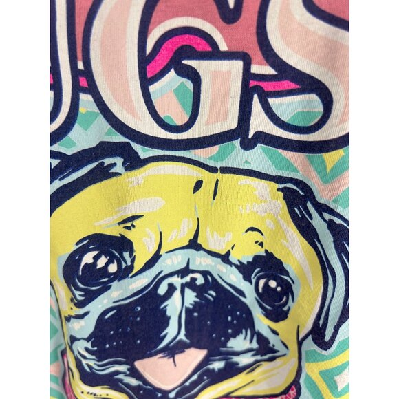 Women's Graphic Tee Sz L Pugs & Kisses Pink Benny & Belle Pug Dog Print - Picture 4 of 5